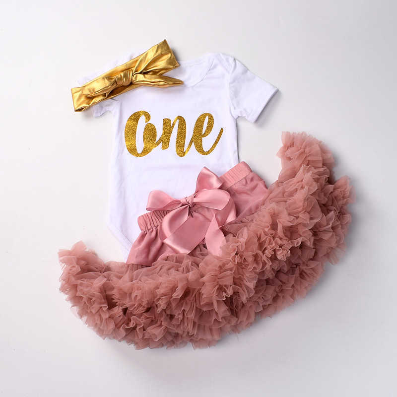 Baby girls Birthday outfits Infant 1st party tutu clothes set with headband White Bodysuit pettiskirt suit for baby 210806