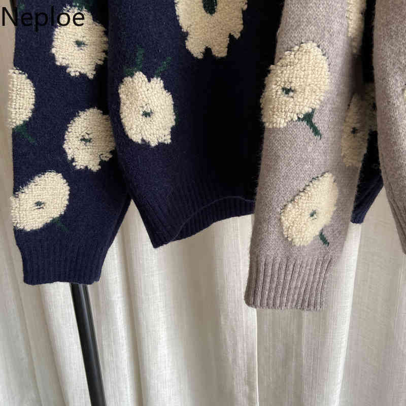 Neploe Embroidery Pullovers O-neck Long Sleeve Thicked Sweaters for Women Winter Clothes Chic Warm Jumper Sueter Mujer 4H121 210422