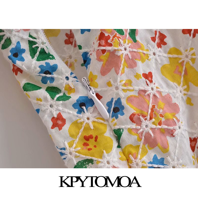 Women Chic Fashion With Ruffled Floral Print Mini Dress Long Sleeve Side Zipper Female Dresses Mujer 210420