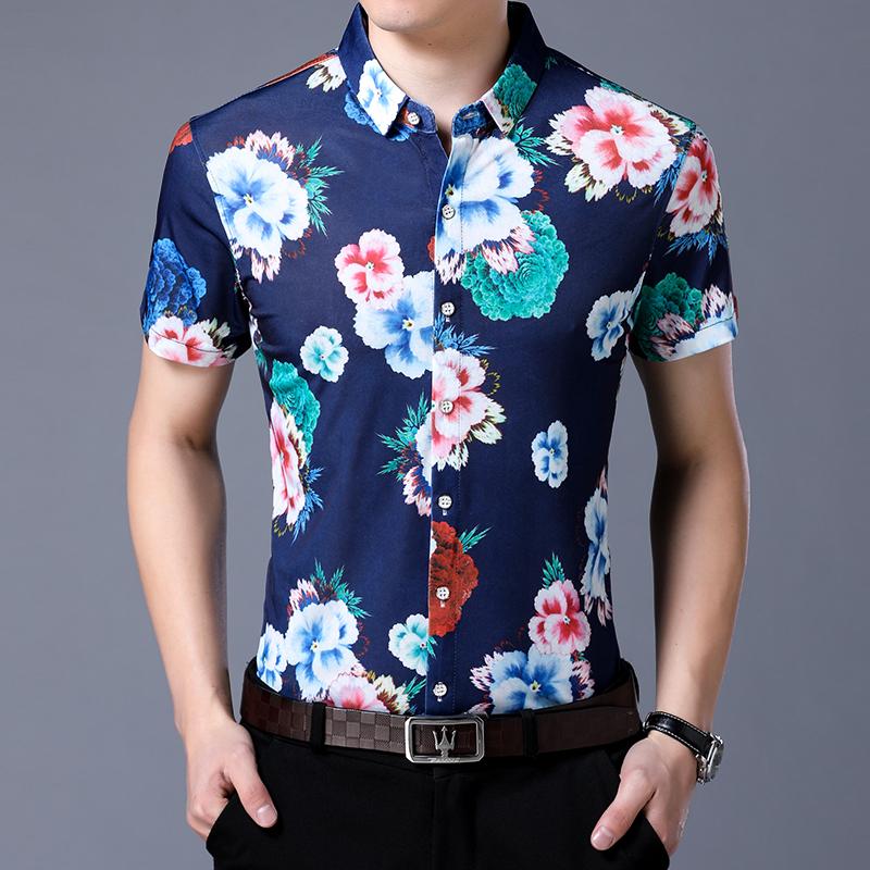 Mens Summer 2021 Floral Dress Shirts Fashion Printing Male Causal Short Sleeve Flowers Clothes Men's Casual