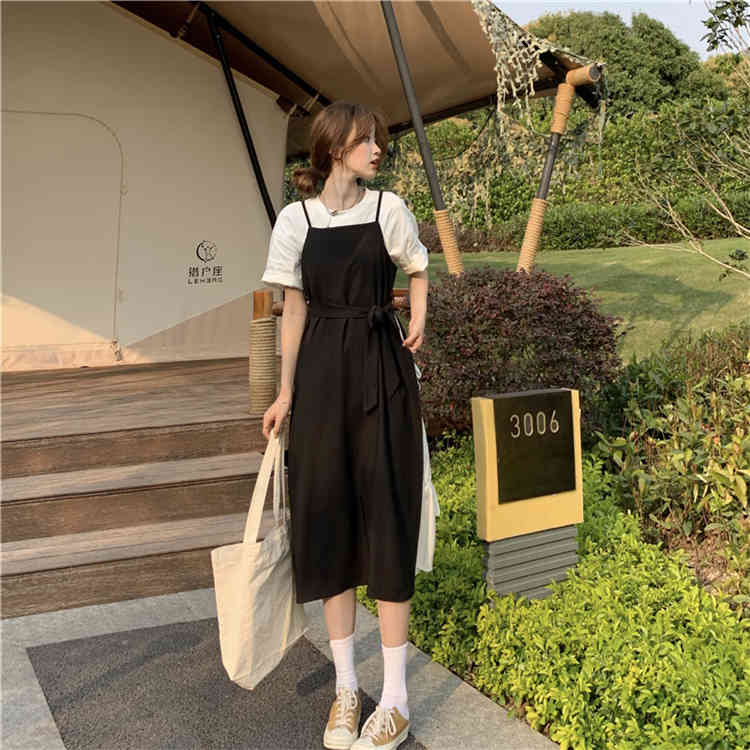 Bohemian Beach Summer Dress Women Casual Preppy Style Spaghetti Strap Black Patchwork Vintage Long dress Female (N0071) 210423