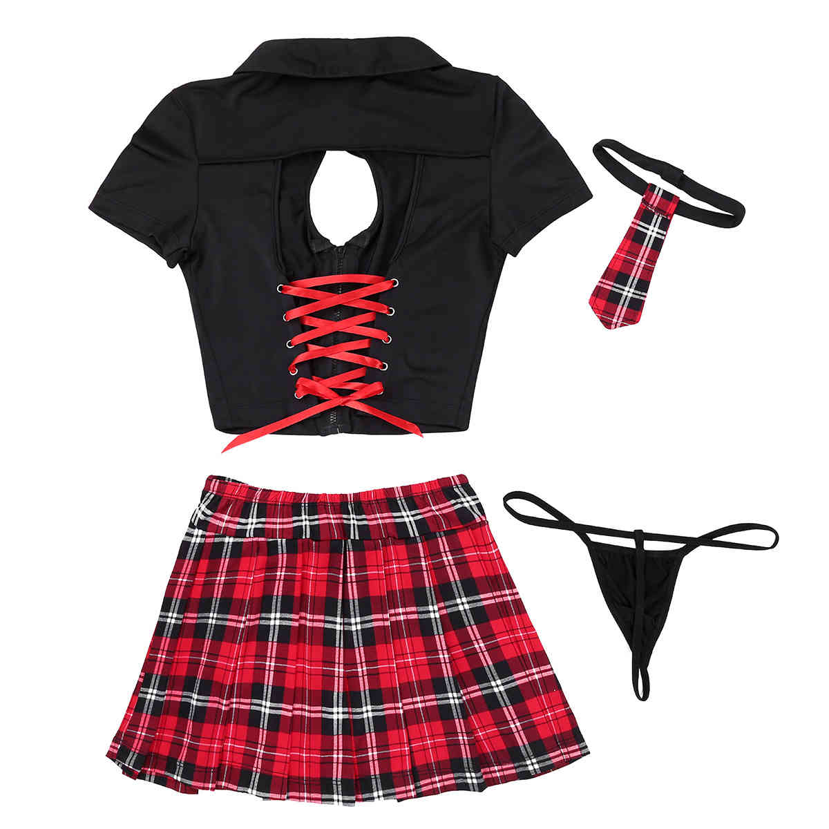 Womens Adutls Japanese Schoolgirl Cosplay Uniform Femme Sexy Costume Top with Plaid Pleated Mini Skirt Briefs for Dance Clubwear L0407