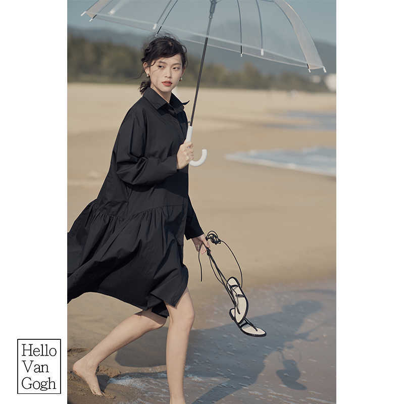 VANOVICH Pluz Size Solid Color Cotton Casual Long Sleeve Women Dress Spring Korean Style Wild Fashion Women's 210615