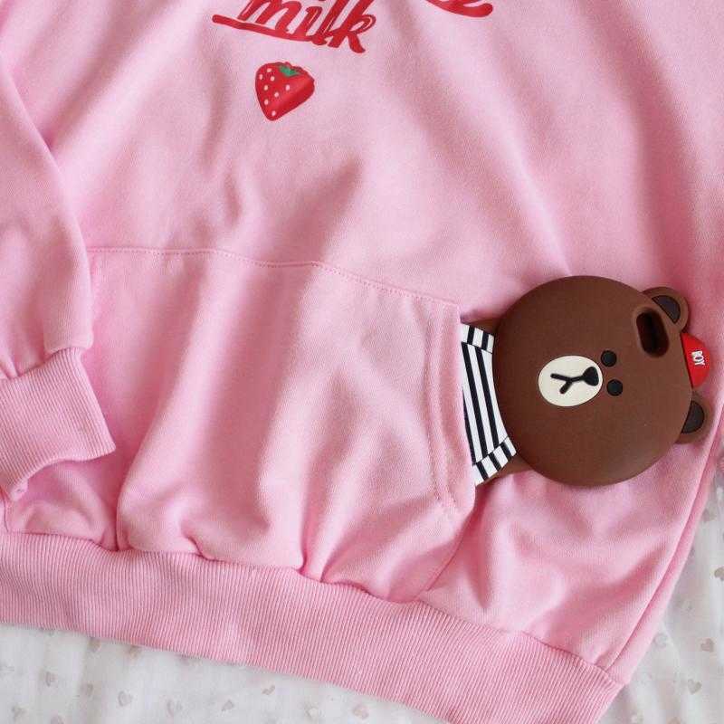 Tumblr Harajuku Kawaii Strawberry Letter Hoodie Sweatshirt Women Kpop Chic cute Pink s warm casual girl top 210910