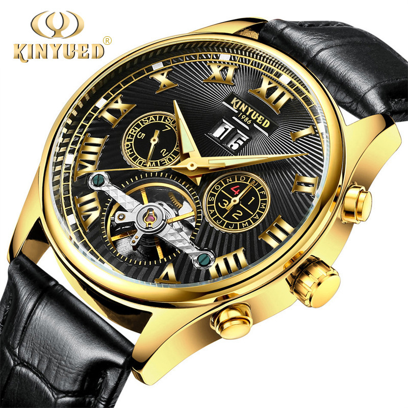 Kinyued jinyueda Swiss fully automatic hollow Tourbillon men's leather mechanical watch luminousV9HC, Black belt + black face
Kinyued jinyueda Swiss fully automatic hollow Tourbillon men's leather mechanical watch luminousV9HC, Black belt + black face