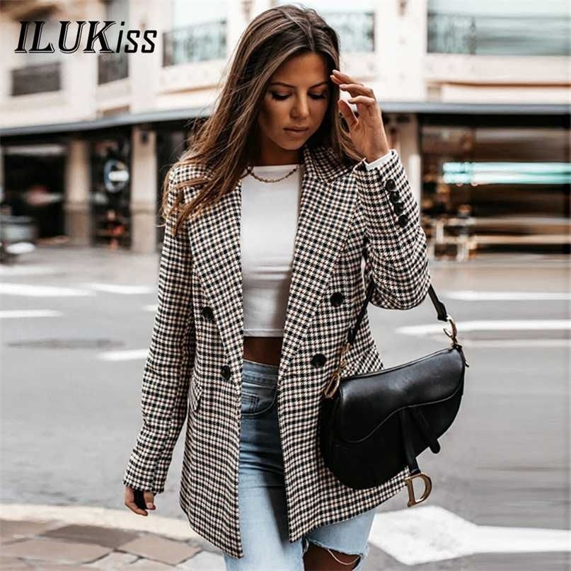 Autumn Blazers For Women Elegant Long Sleeve Plaid Coat Female Jacket Fashion Casual Slim Fall Winter Women's Jackets 211122