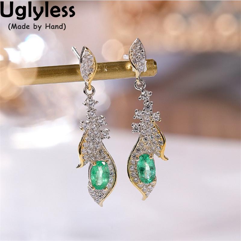 

Dangle & Chandelier Uglyless Exotic Designer Tourmaline Emerald Earrings For Women Fashion Crystals Brincos Bijoux 925 Silver Studs Gold
