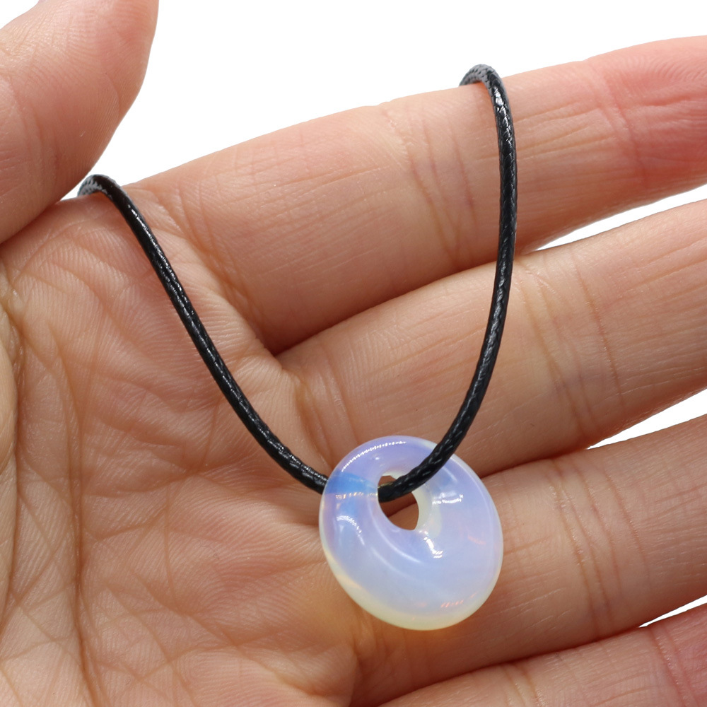 Natural stone 18mm Peace Buckle Tiger Eye Stone Turquoise Opal Quartz Crystal Pendant Necklaces for Women Reiki Heal Crystal Pendulum Charms Leather R