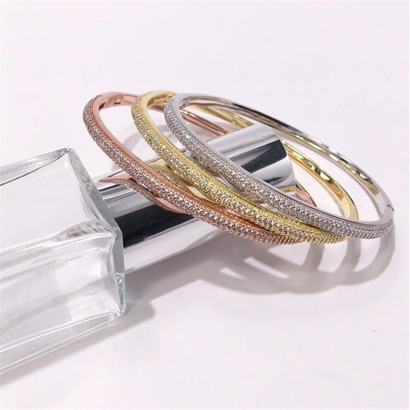 Choucong Brand Desgin Wedding Bangle Sparkling Luxury Jewelry 18K White Gold Fill Full White Sapphire Pave Zircon CZ Diamond Gemstones Women Bracelet 