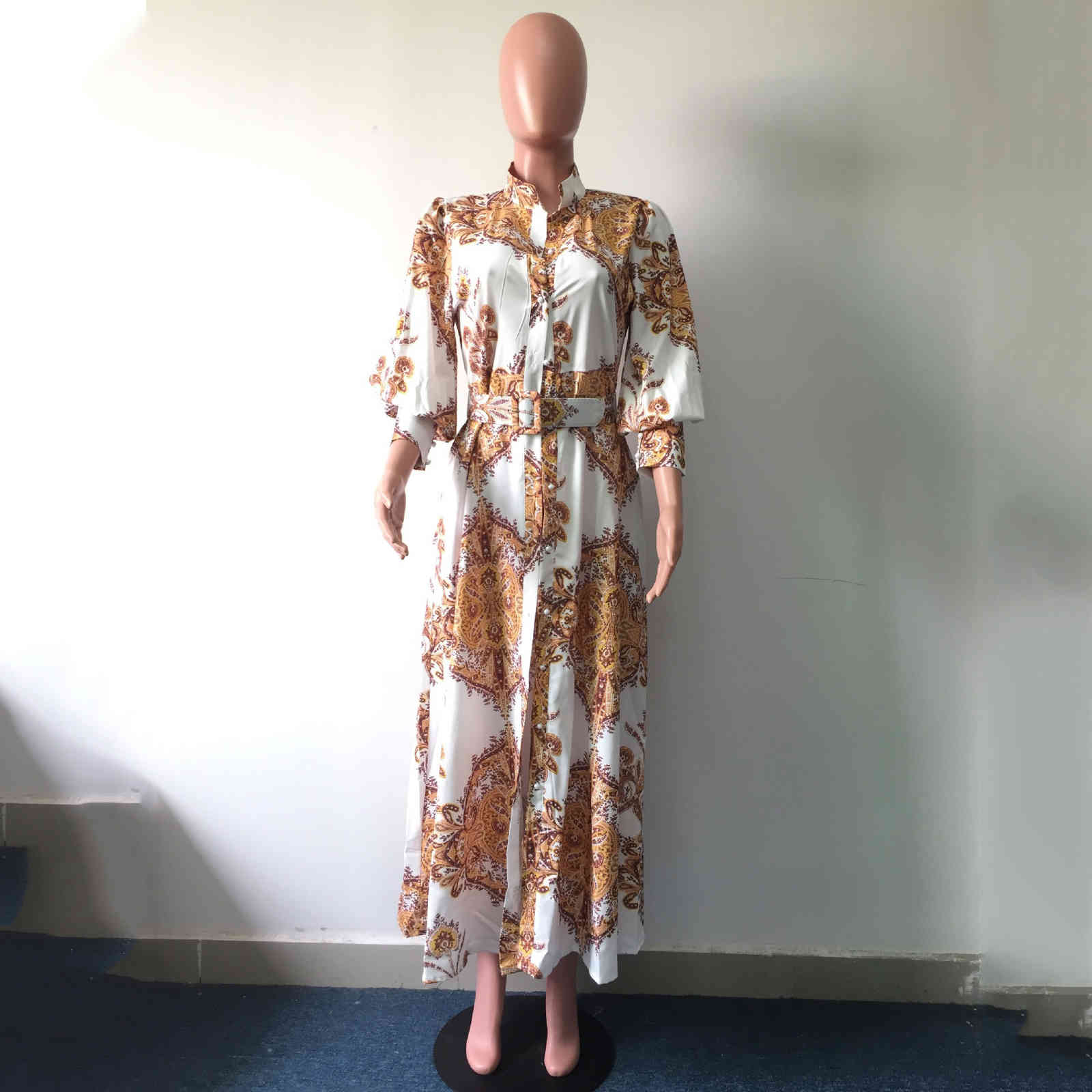 Long Maxi Dress African es For Women Lantern Sleeve High Waist Fashion Evening Party Night Print Vestidos Autumn 210510