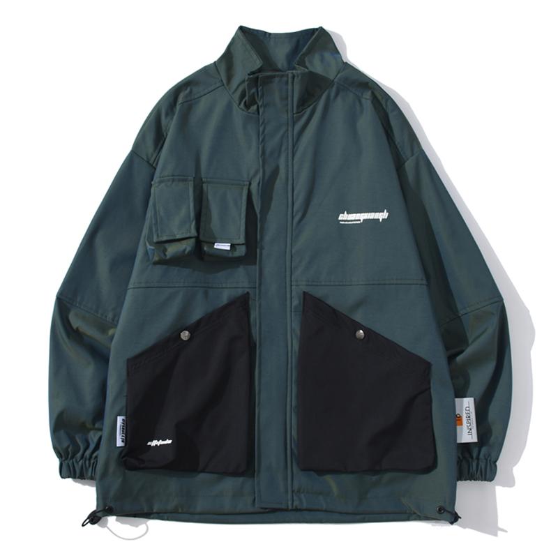 Hip Hop Patchwork Jacket Men Cotton Big Pocket Jackets Male Chaquetas Loose Casual Veste Homme Women Unisex Oversize Streetwear Men's