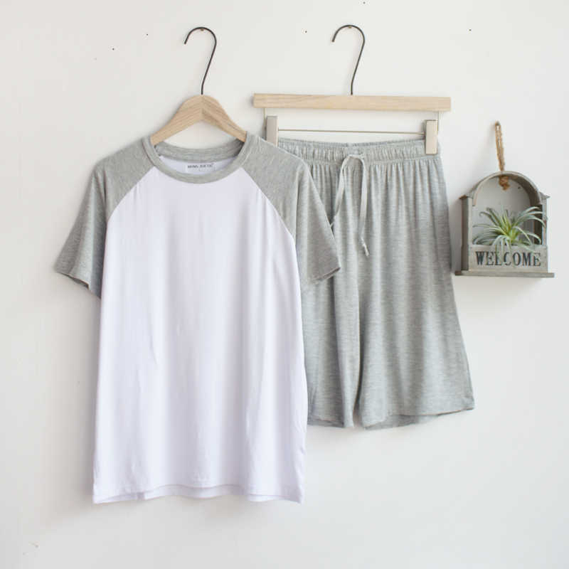 Modal summer pajamas for men thin section loose short sleeve shorts can be worn outside sports home service suit men sleepwear 210812