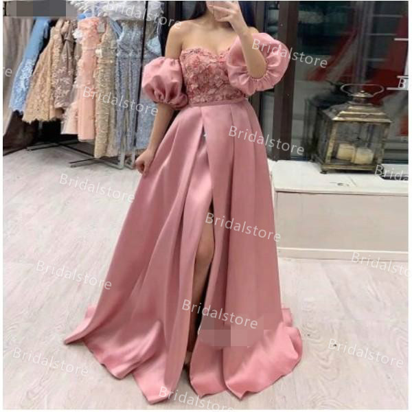 Blush Pink Lilac Satin Prom Dresses With Slit Sexy A Line Sweetheart Lace Long Evening Dress Formal Wear Remove Skirt Reception Party Gown robes de so