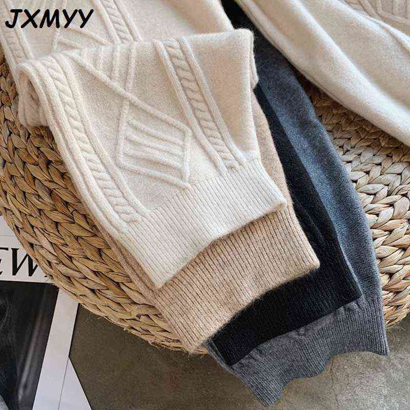 JXMYY Winter Thicken Women Harem Pants Casual Drawstring Twisted Knitted Femme Chic Warm Female Sweater Trousers 211124Z