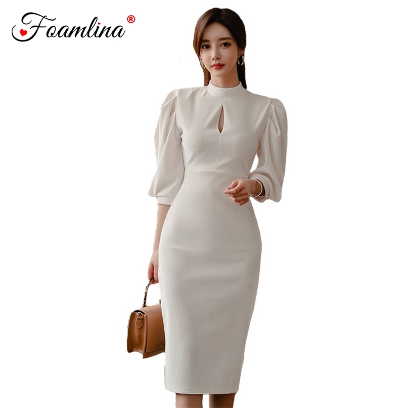 Elegant Women White Bodycon Dress Fashion Spring Stand Collar Lantern Sleeve High Waist Midi Work Office OL 210603
Elegant Women White Bodycon Dress Fashion Spring Stand Collar Lantern Sleeve High Waist Midi Work Office OL 210603