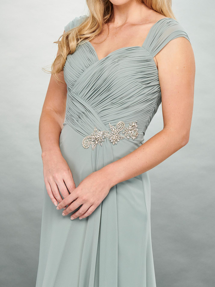 Dark Platinum Mother of the Bride Dresses with Wrap Chiffon Wedding Party Dress with Beads