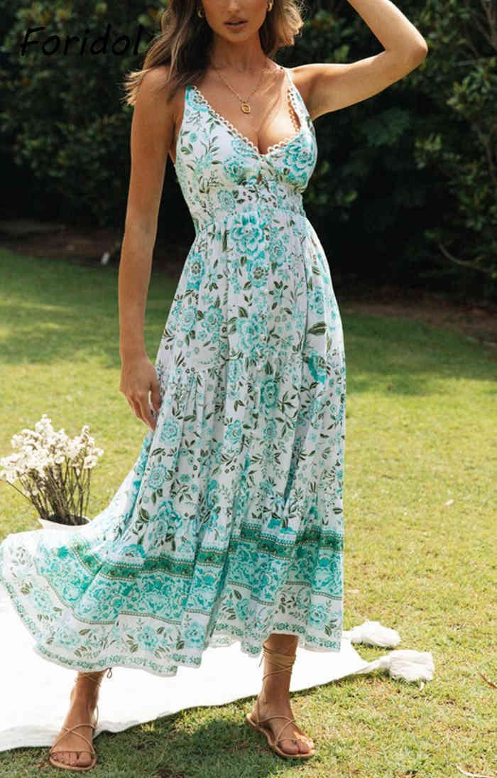 Foridol Elegant Backless Summer Dress Women Fashion Clothing Sleeveless Maxi Boho Beach Dress Lady Long Vestido Feminino 210415