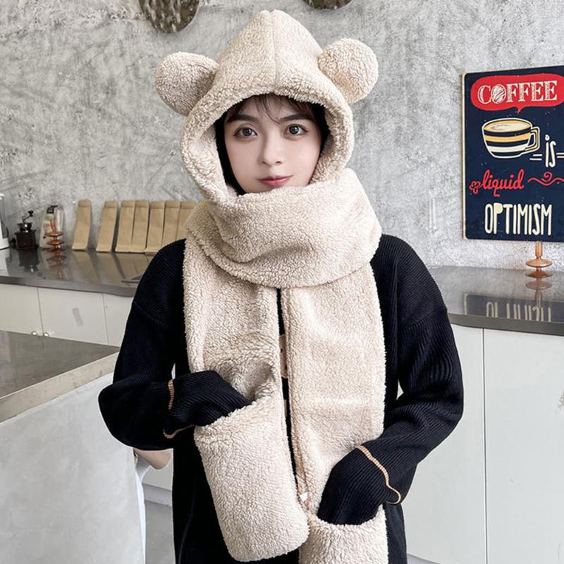 Berets Winter Women Scarf Gloves Hat Set Warm Lamb Velvet Female Autumn Cute Hooded Bear Ear Protection Cotton Cap, Light khaki kids
Berets Winter Women Scarf Gloves Hat Set Warm Lamb Velvet Female Autumn Cute Hooded Bear Ear Protection Cotton Cap, Light khaki kids