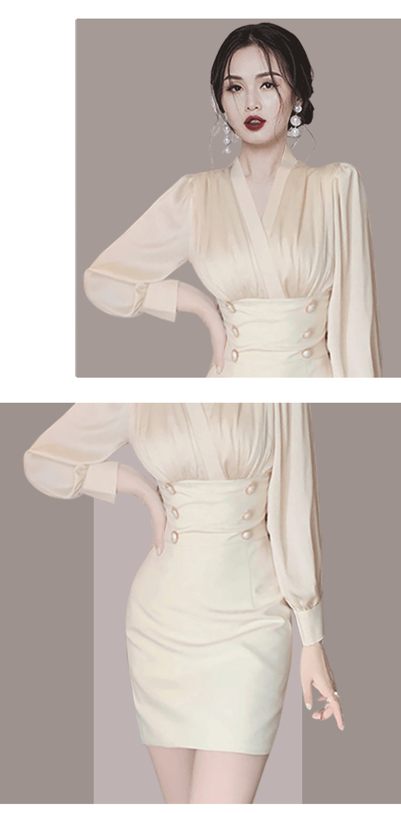 Women Office OL Full Sleeve Mini Pencil Work Dresses High Waist Patchwork Bodycon Double breasted Slim Dress Vestidos 210518