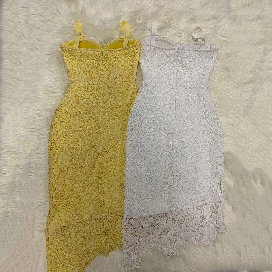 Free Women Bandage Dress Strap Sleeveless Lace Stitching Irregular Bodycon Party Sexy Club Vestido 210524