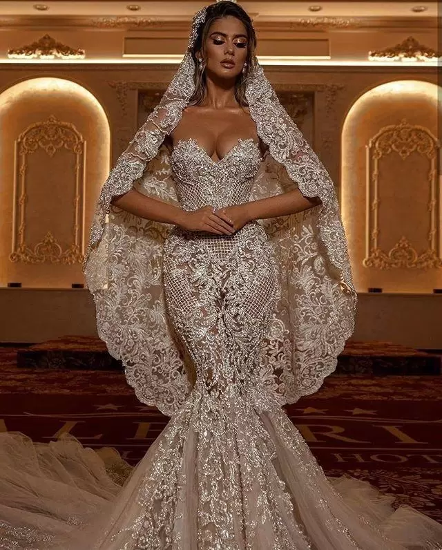 Lace Gogeous Wedding Desses Memaid Applique Bidal Gown Sweetheat Necke Sweep Tain Custom Made Plus Size Vestido De Novia Designe Signe Signe