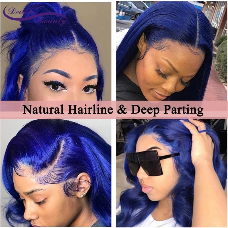 Blue Lace Front Wigs Long Deep Water Wave Burgundy Red /Orange Colored Synthetic Wig Soft Hair Glueless Cosplay