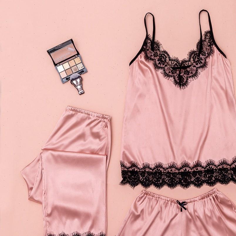 3pc pajama set fashion lace women sleepwear satin camisole bowknot pants casual multi color code 50, Black;red
3pc pajama set fashion lace women sleepwear satin camisole bowknot pants casual multi color code 50, Black;red