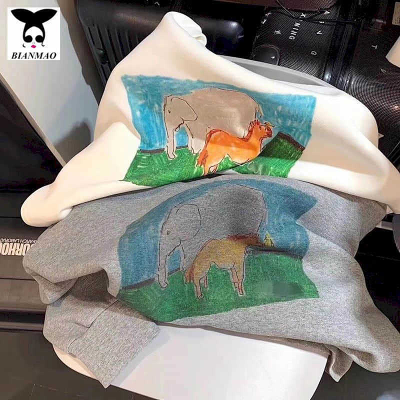 Women's casual sweatshirt cotton Korean style nice lazy loose cartoon comic print wild long-sleeved female top shirt 210526