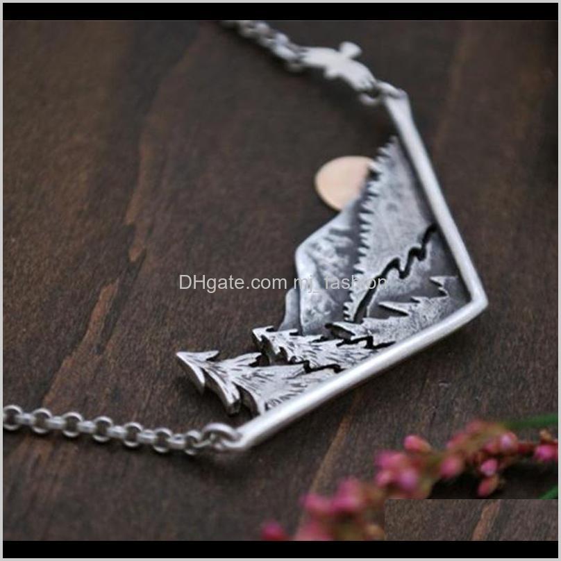 Pendant Necklaces & Pendants Drop Delivery 2021 Retro Sier Adventure Awaits Sun Mountain Landscape Necklace Pine Tree Wanderlust Jewelry Kqqk