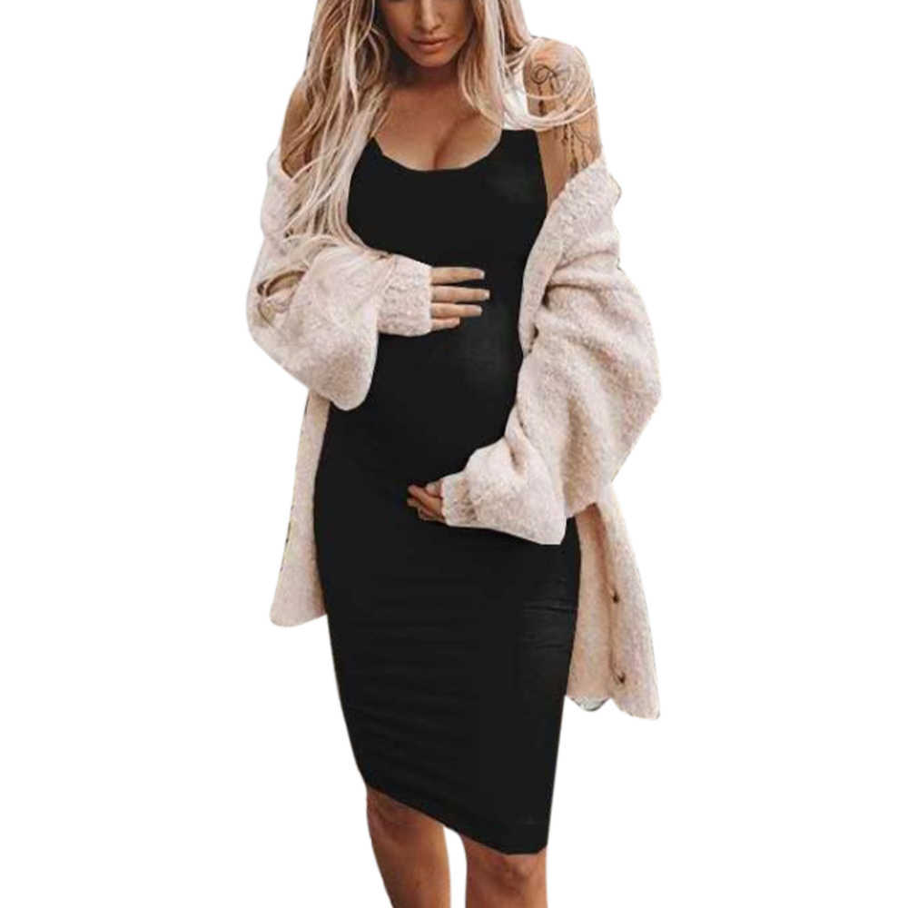 Summer Pragnancy Dresses Sleeveless Solid Maternity Dresses Straight O Neck Women Dresses Casual Maternity Clothes Q0713