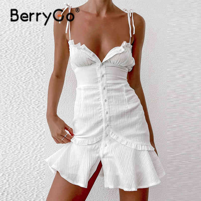 BerryGo Sexy Cotton Deep V-neck Spaghetti Strap Dress Summer Sleeveless Women Beach Sundress Casual White Ruffled Vestidos 210513
BerryGo Sexy Cotton Deep V-neck Spaghetti Strap Dress Summer Sleeveless Women Beach Sundress Casual White Ruffled Vestidos 210513