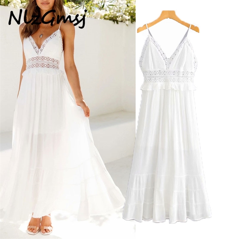 Dres White Elegant Loose Sleeveless Lace Knee-length High Waist V-neck Sling Fashion 03 210628, As picture
Dres White Elegant Loose Sleeveless Lace Knee-length High Waist V-neck Sling Fashion 03 210628, As picture