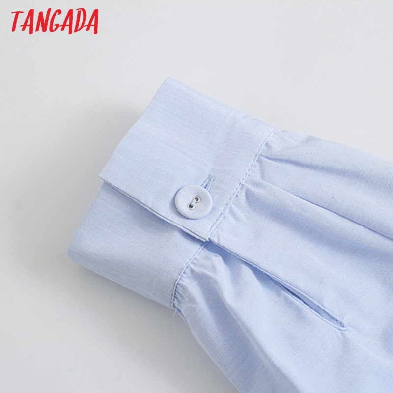 Fashion Women Blue Shirt Long Sleeve Strethy Waist Office Ladies Mini Dress JE25 210416