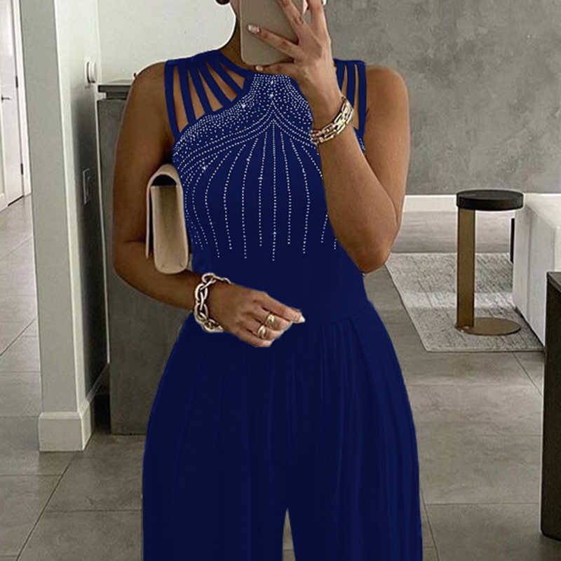 Women Fashion Elegant Sleevless Partywear Jumpsuits Formal Party Romper Studded Wide-leg Party Jumpsuit 210716