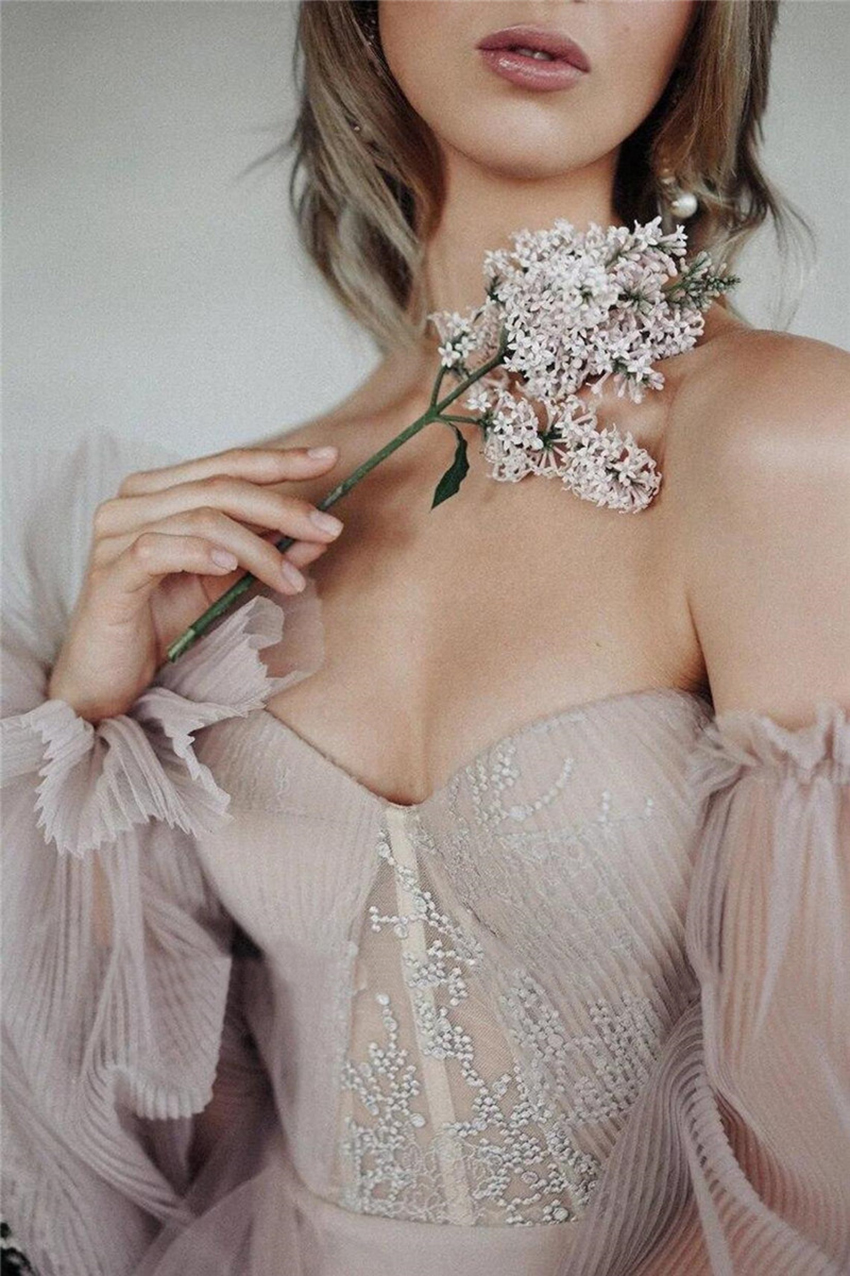 Dusty Pink Long Prom Dresses 2024 Off the Shoulder Sweetheart Tulle Romantic Elegant Princess Prom Party Gown Custom