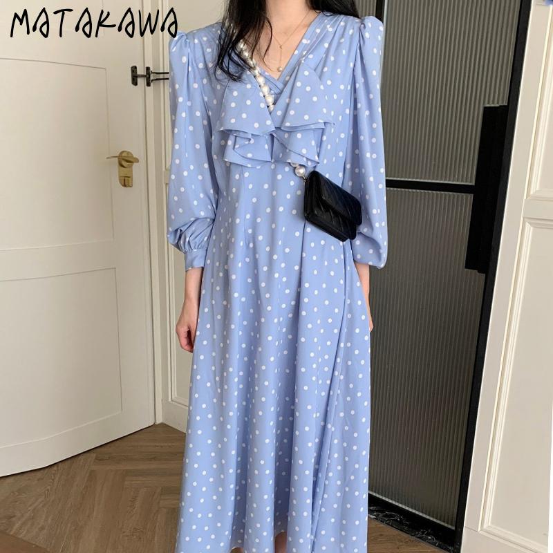 Casual Dresses Matakawa 2021 Summer V Neck Ruffle Polka Dot Print Dress Women Long Sleeve Midi Vestidos Lantern Vintage Slim, Blue
Casual Dresses Matakawa 2021 Summer V Neck Ruffle Polka Dot Print Dress Women Long Sleeve Midi Vestidos Lantern Vintage Slim, Blue