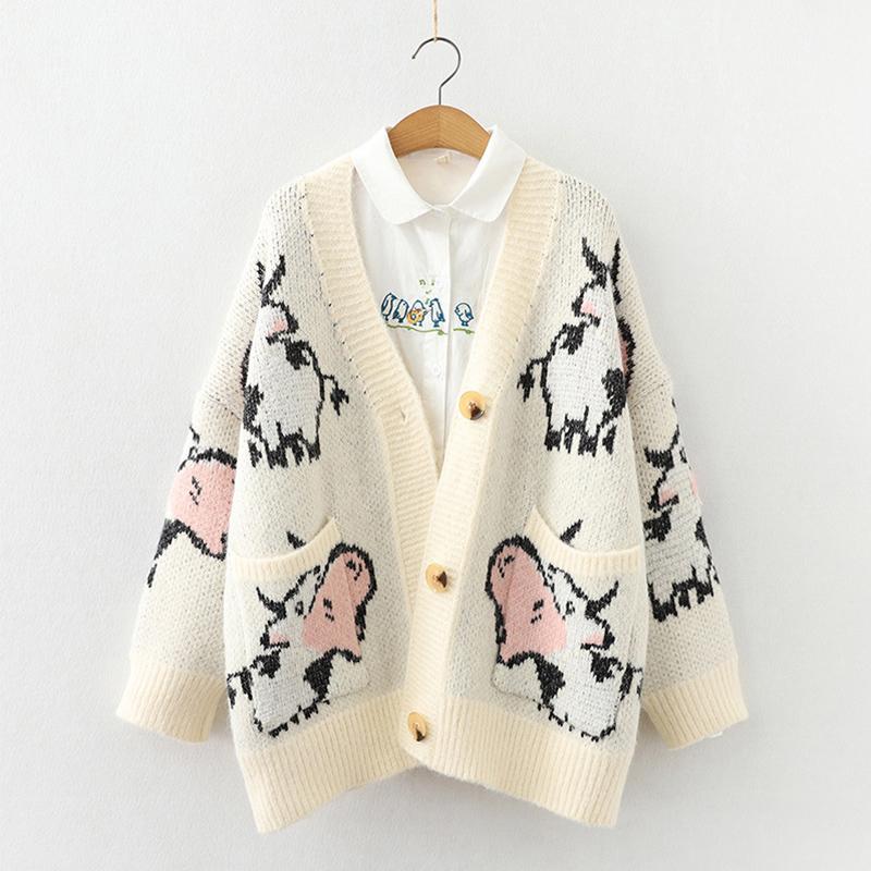 Women's Knits & Tees Spring Autumn Casual Sweet Cartoon Small Cows Jacquard Single-breasted Cardigan Women Clothing Mori Girl Sweater Coat U, White
Women's Knits & Tees Spring Autumn Casual Sweet Cartoon Small Cows Jacquard Single-breasted Cardigan Women Clothing Mori Girl Sweater Coat U, White