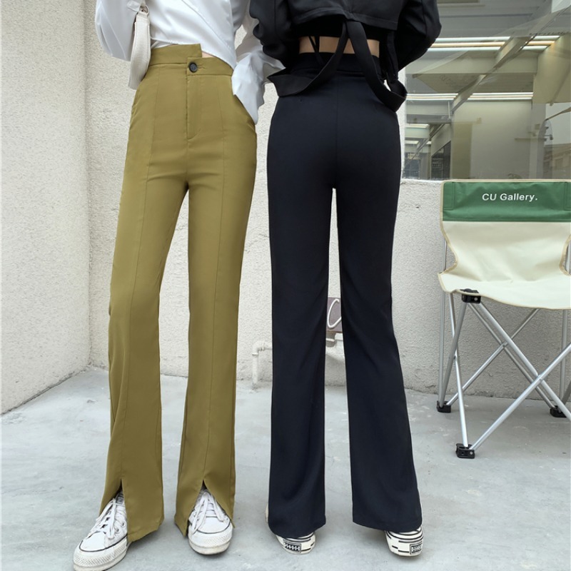 Pants & Capris Straight Tight Black High-waisted Flared Pant Women Oversize Mujer Pantalones All-match Sexy Street Retro 210429