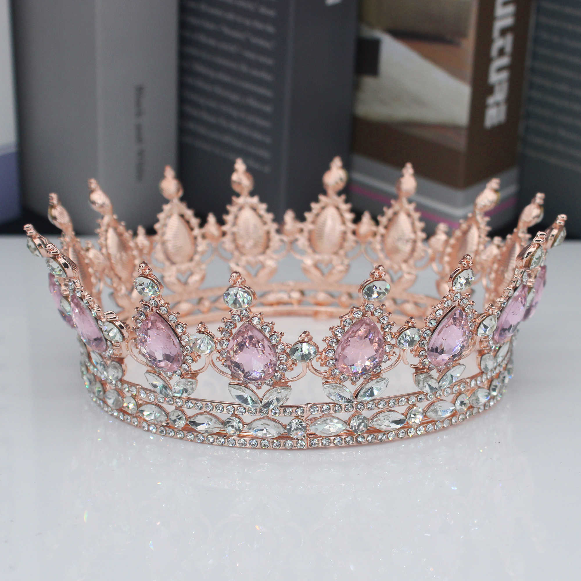 Queen King Tiaras and Crowns Bridal Women Rose Gold Color Crystal Headpiece Diadem Bride Wedding Hair Jewelry Accessories H0827