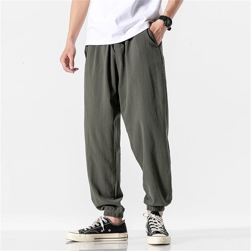 

MrGB Cotton Linen Man's Joggers Men Solid Color Casual Harem Pants Baggy Male Solid Color Pants Men Clothing 211108, Green