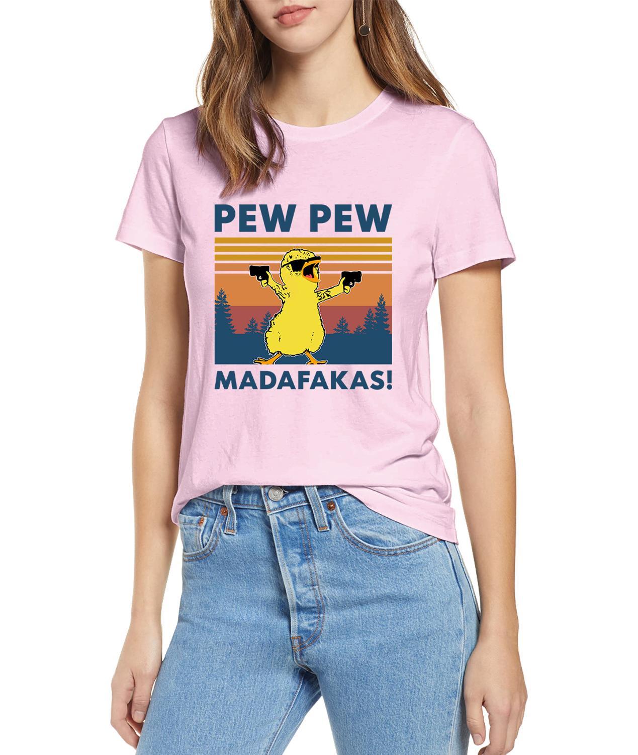 Pew Madafakas Funny Chicken Gangster Meme Vintage Summer Women's 100% cotton short sleeves T-Shirt Humor Gift Tops tee 210406