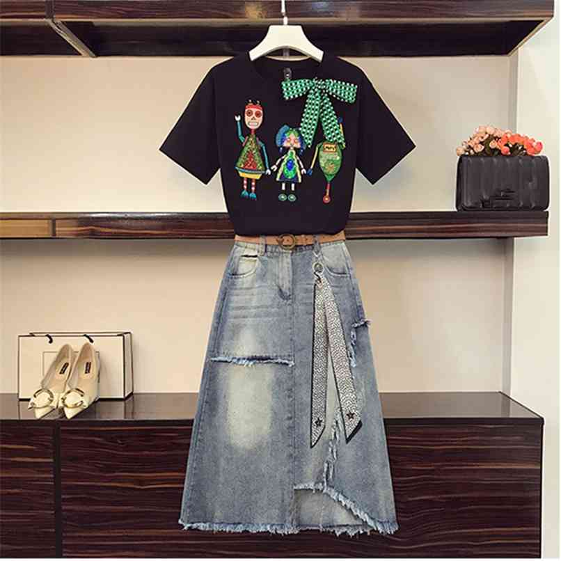 Two piece Denim Skirt Set Women Summer Sequines Embroidery Bowknot Short Sleeve Tshirt + Ribbon bow Pendant irregular Suit 210602, Only gray tshirt
Two piece Denim Skirt Set Women Summer Sequines Embroidery Bowknot Short Sleeve Tshirt + Ribbon bow Pendant irregular Suit 210602, Only gray tshirt