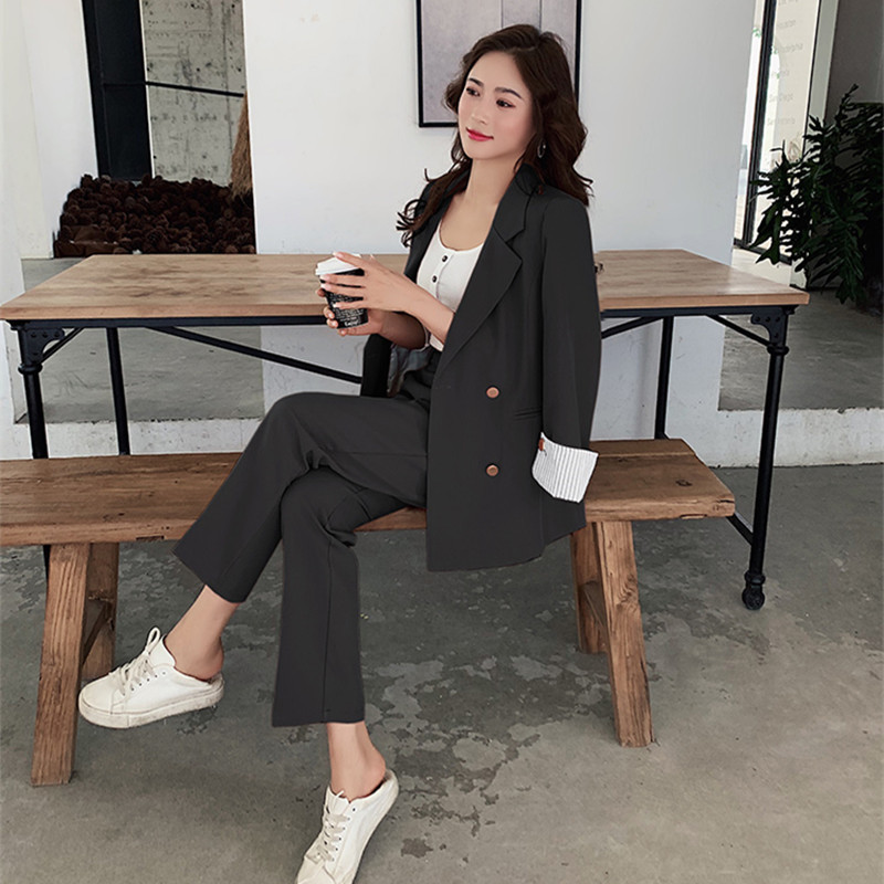 OL Women Suit Office Blazer & Pants Lady Double Breasted Jacket Pant Suits Uniform Formal Femme 2 Pieces set 210421