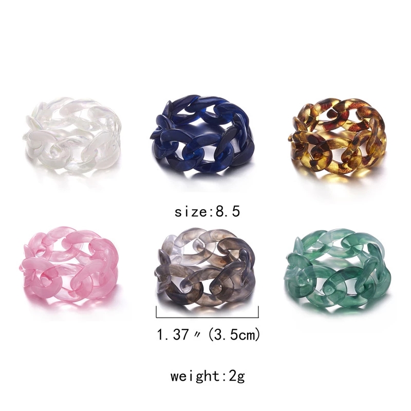 Fashion Cute Colorful Transparent Acrylic Resin Chain Rings For Women Girls Simple Geometric Twist Finger Ring Party Jewelry
Fashion Cute Colorful Transparent Acrylic Resin Chain Rings For Women Girls Simple Geometric Twist Finger Ring Party Jewelry
