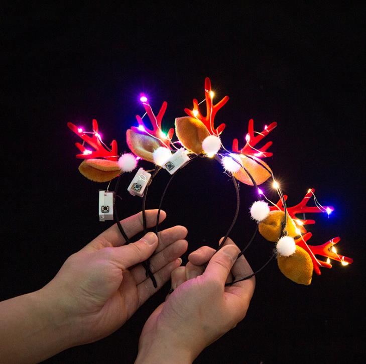 LED Antler Headbands Light Up Reindeer Headband Party Decorations Luminous Glow Headpieces Flashing Hair Bands