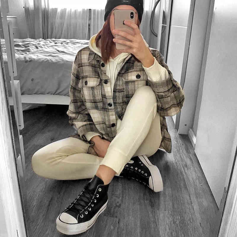 vintage women loose plaid soft thick shirts fashion ladies streetwear woolen shirt casual female outfits girls chic 210430