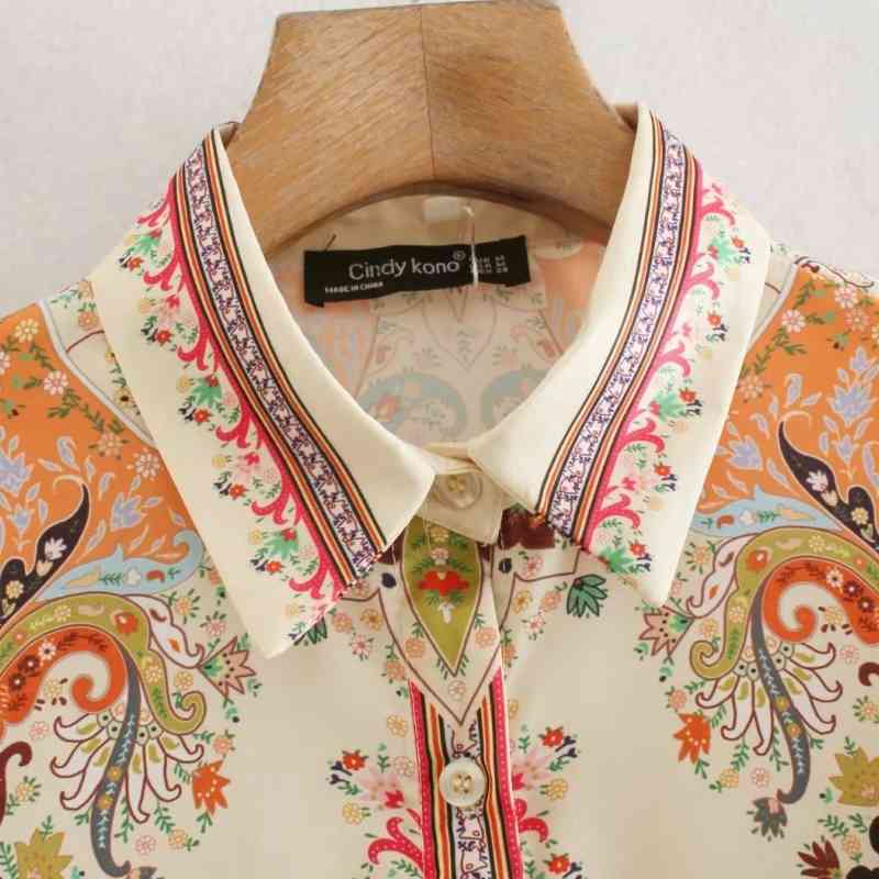 Vintage Women Placement Print Turndown Collar Blouse Female Long Sleeve Shirt Casual Lady Loose Tops Blusas S8877 210430