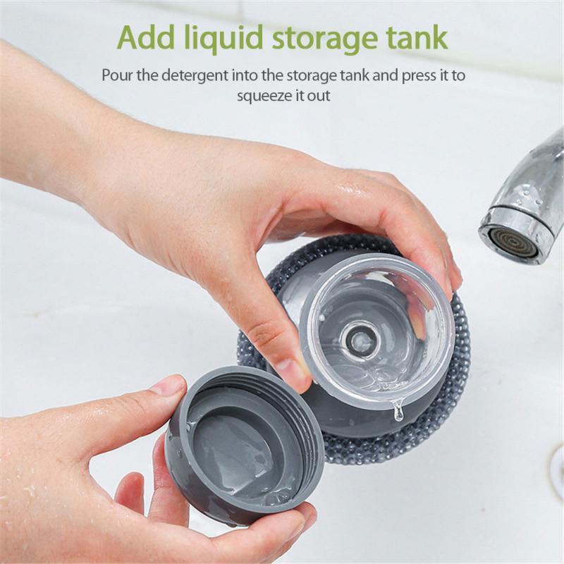 Multifunctional Pressing Cleaning Brush Built-in Liquid Storage Tank Kitchen Dishwashing Pot Brush Kitchen Cleaning Tool
