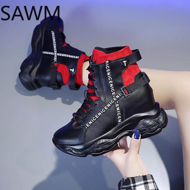 Boots Women Ankle Autumn High Top Sneakers 8.5CM Wedge Heels Platform Lace-up Waterproof Thick Sole Shoes Winter Boot, Black
Boots Women Ankle Autumn High Top Sneakers 8.5CM Wedge Heels Platform Lace-up Waterproof Thick Sole Shoes Winter Boot, Black