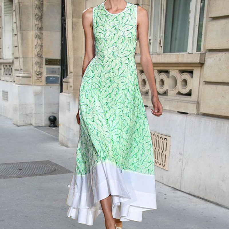Women Dress Sleeveless Color Matching Printing Dresses Plus Size Long Sexy Bohemian For Fashion 210513